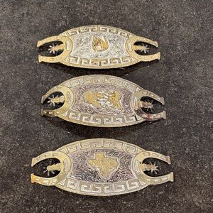 3 Distressed Western Charro Silver & Gold Tone Belt Buckles